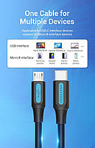 Кабель Type-C-MicroUSB Vention TPE Round 2A 480Mbps 2m Black (COVBH), фото 4
