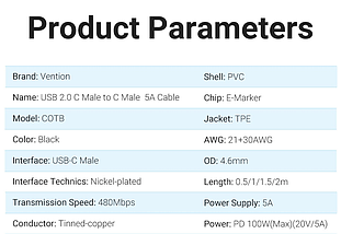 Кабель Type-C-Type-C Vention TPE Round PD 100W 5A 480Mbps 0.5m Black (COTBD), фото 4