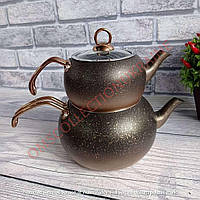 Чайник турецький подвійний (1,6 / 3 л.) OMS 8210-L bronze скляна кришка