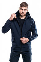 Мужская демисезонная непромокаемая куртка Softshell с капюшоном темно-синяя - S, M, L, XL, 2XL, 3XL