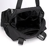 Спортивна Сумка дорожня для фітнесу, подорожей. Сумка жіноча нейлонова дорожня (чорна), фото 6