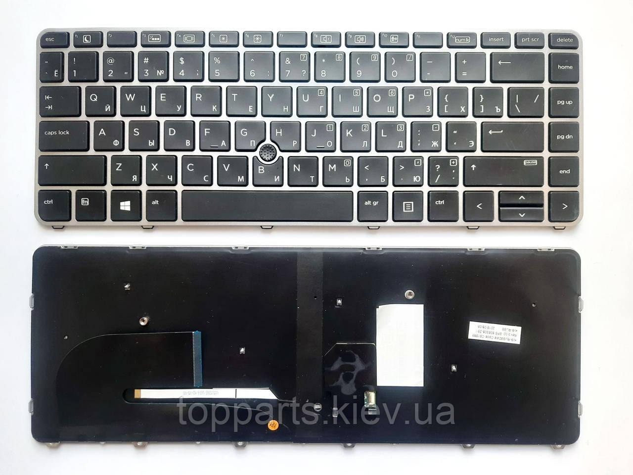 Клавіатура для ноутбуків HP EliteBook 840 G3 чорний з сріблястою рамкою, з трекпоінтом, з подсветкойRU/US