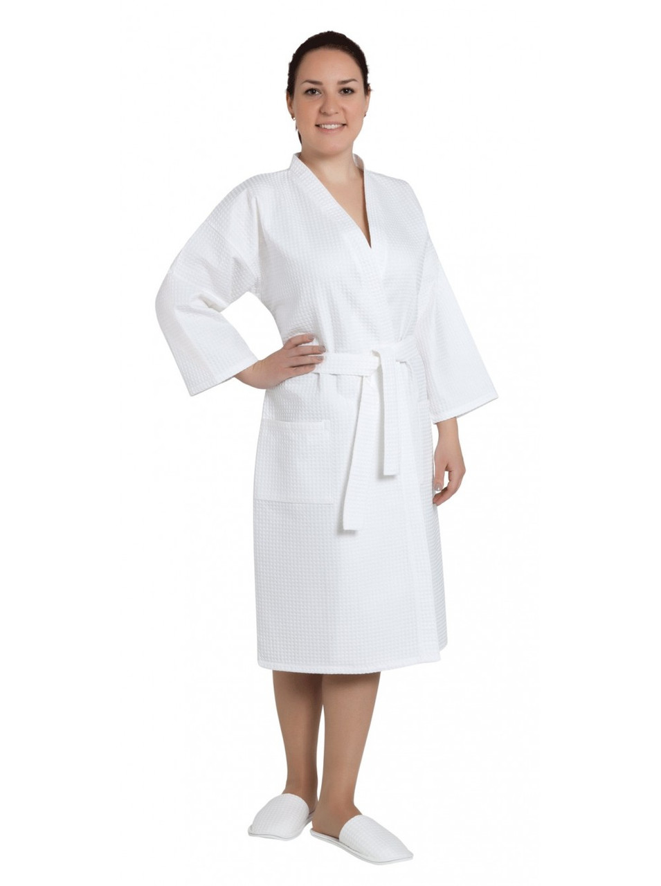 Халат вафельний білий жіночий велика клітинка, L, Saunapro