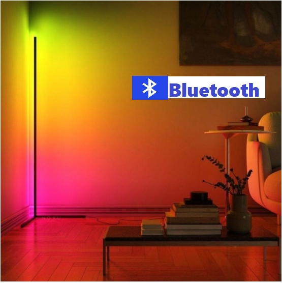 Кутовий LED торшер заввишки 1м RGB підсвічування, лампа нічник c Bluetooth управлінням зі смартфона Чорний