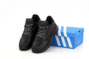 Чоловічі шкіряні кросівки Adidas Nite Jogger Triple Black (Демісезонні кросівки Адідас чорного кольору) 42