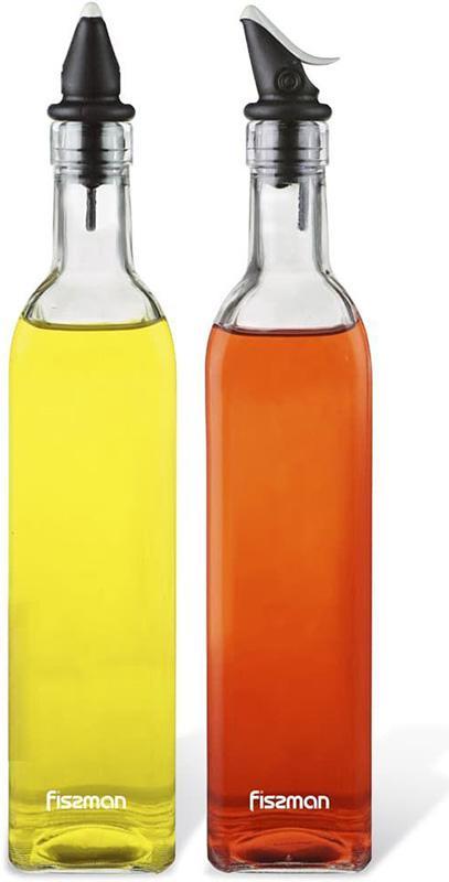 Набір 2 скляні пляшки Fissman Grey для олії та оцту 2х500мл, кришка з дозатором | HomeDreams