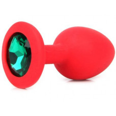 Анальна пробка S червоний силікон зелений камінь, фото 1