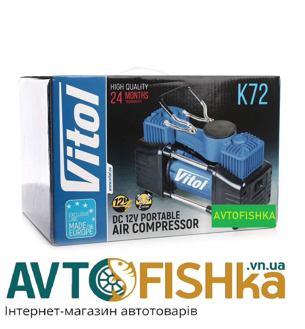 Компресор 2 цилин Vitol 300W/10атм/90л/25А/5м шланг спирал з ман. і дефлятором/клеми