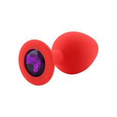 Анальна пробка S червоний силікон фіолетовий камінь, фото 1