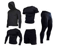 Компрессионная спортивная одежда black 5в1 стиль 2024\одежда для занятия спортом\ размер М-ХХЛ Л, Полиэстер, Комплект, 240 г/м2, Для мужчин, ММА