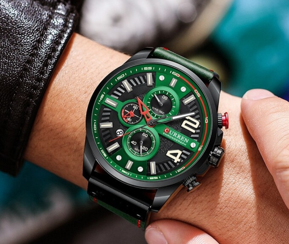 Чоловічі наручні кварцові годинники з шкіряним ремінцем круглий циферблат Curren Match