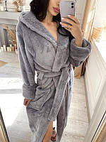 Сірий довгий махровий халат жіночий, розмір 42-64