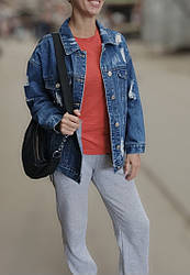Жіноча джинсова куртка синього кольору від POP7 oversize на ґудзиках вільна M
