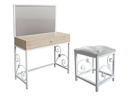 Трюмо з пуфом Кадіс метал білий оксамит ДСП Аляска, екошкіра Родео-10 (TeneroTM)