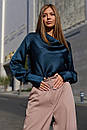 Красива шовкова смарагдова блуза Камілла 42 44 46 48 розміри, фото 3