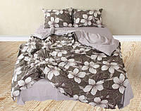 Качественный комплект постельного белья из сатина Бежево-коричневые Цветы