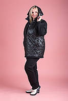 Жіночий теплий спортивний красивий костюм трійка Zeta-m чорний | Комплект куртка, жилет і штани батал