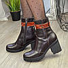 Жіночі шкіряні черевики, декоровані ремінцем з натуральної шкіри "крокодил", фото 3