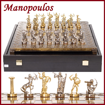 Красиві шахи воїни Manopoulos Битва титанів латунь в дерев'яному футлярі 36х36 см Коричневий