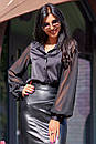 Жіноча шовкова чорна блуза сорочка Саміра 42 44 46 48 розміри, фото 4