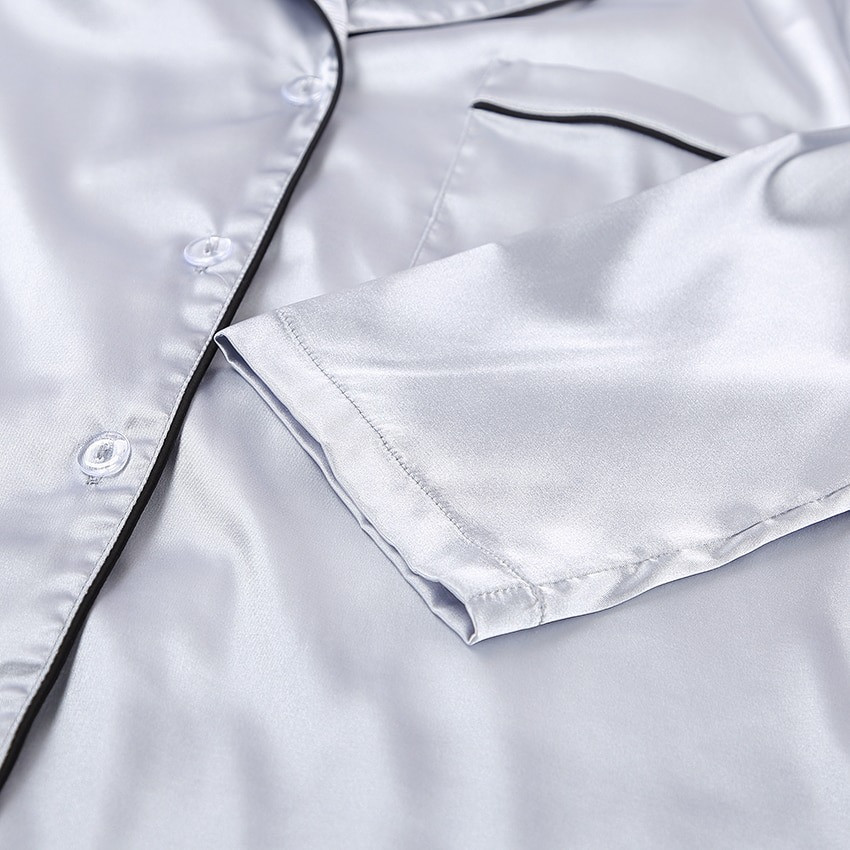 Пижама женская шелковая. Комплект атласный тройка с длинным рукавом, штанами и топом. Размер M (серый) - фото 6 - id-p1469935328