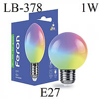 Светодиодная лампа Feron LB-378 1W E27 матовая RGB