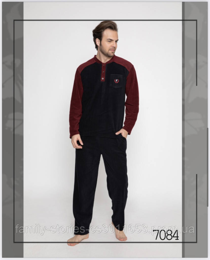 Тепла флісова піжама чоловіча костюм для дому та сну штани з кофтою Falkom Туреччина