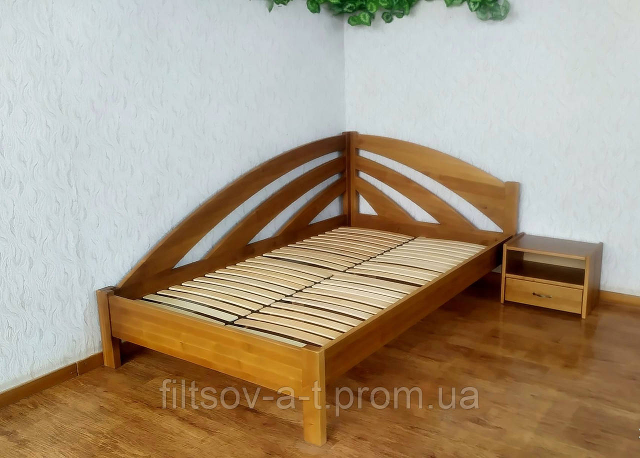 Угловая полуторная кровать "Радуга" с тумбочкой из массива натурального дерева ольха - фото 1 - id-p85083744