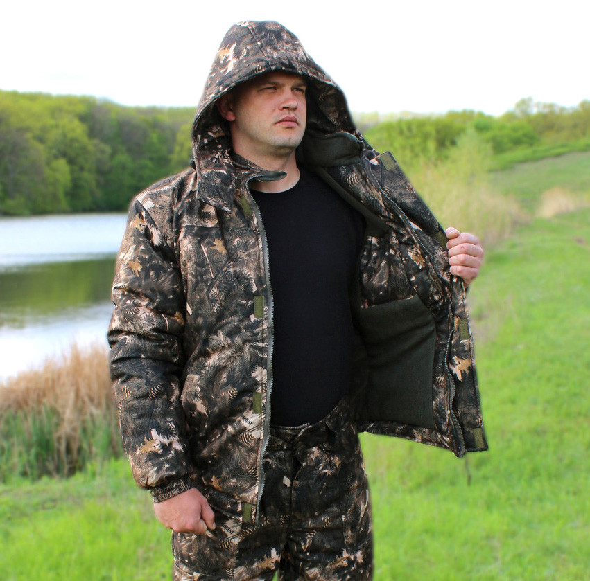 Тепла куртка укорочена для полювання та риболовлі "Скіф" камуфляж "хвойний ліс"