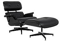 Крісло Eames Lounge Chair з підставкою чорна шкіра дерево зебрано Чорний Ясень