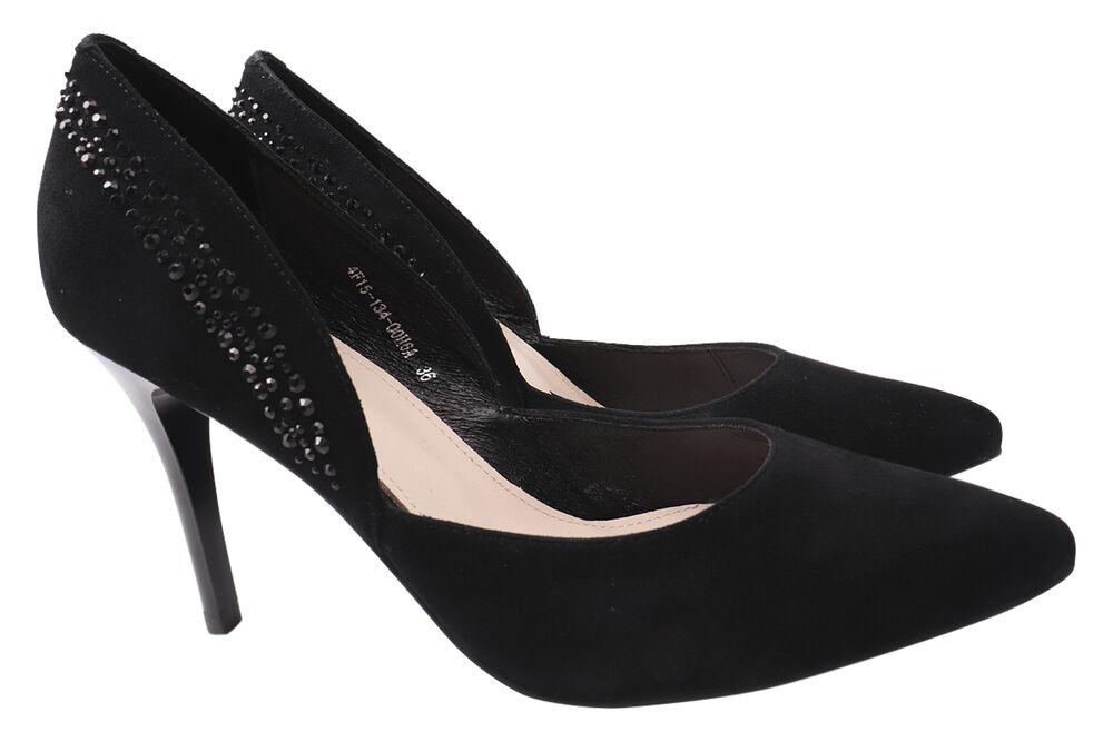 Туфлі жіночі з натуральної замші, на шпильці, чорні, Molka, 40