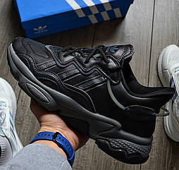 Чоловічі кросівки Adidas Ozweego 'Black' осінь-весна рефлективні. Живе фото. топ