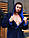 Махровий чоловічий халат із капюшоном у кольорі темно-синій/електрик, фото 2
