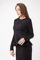 Черная замшевая женская блуза, кофта с рюшами 42-44