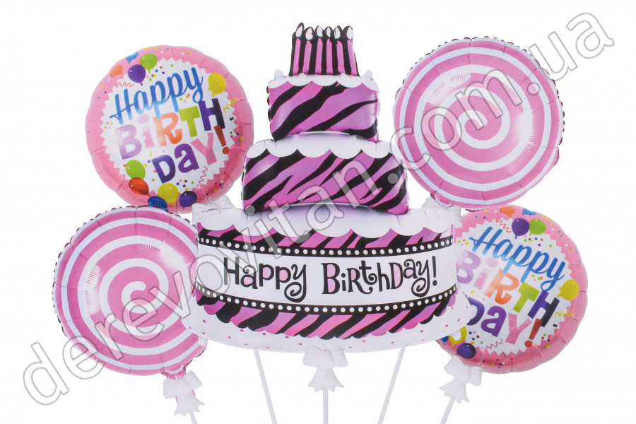 Набор фольгированных шаров "Торт Happy Birthday", 5 шт. - фото 1 - id-p653048125