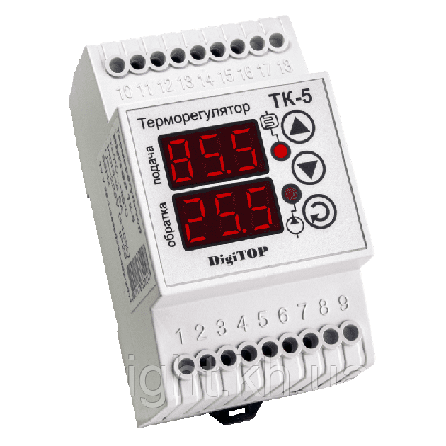 Терморегулятор двоканальний ТК-5 6А (1,3 кВат) цифровий DIN-рейка DigiTOP