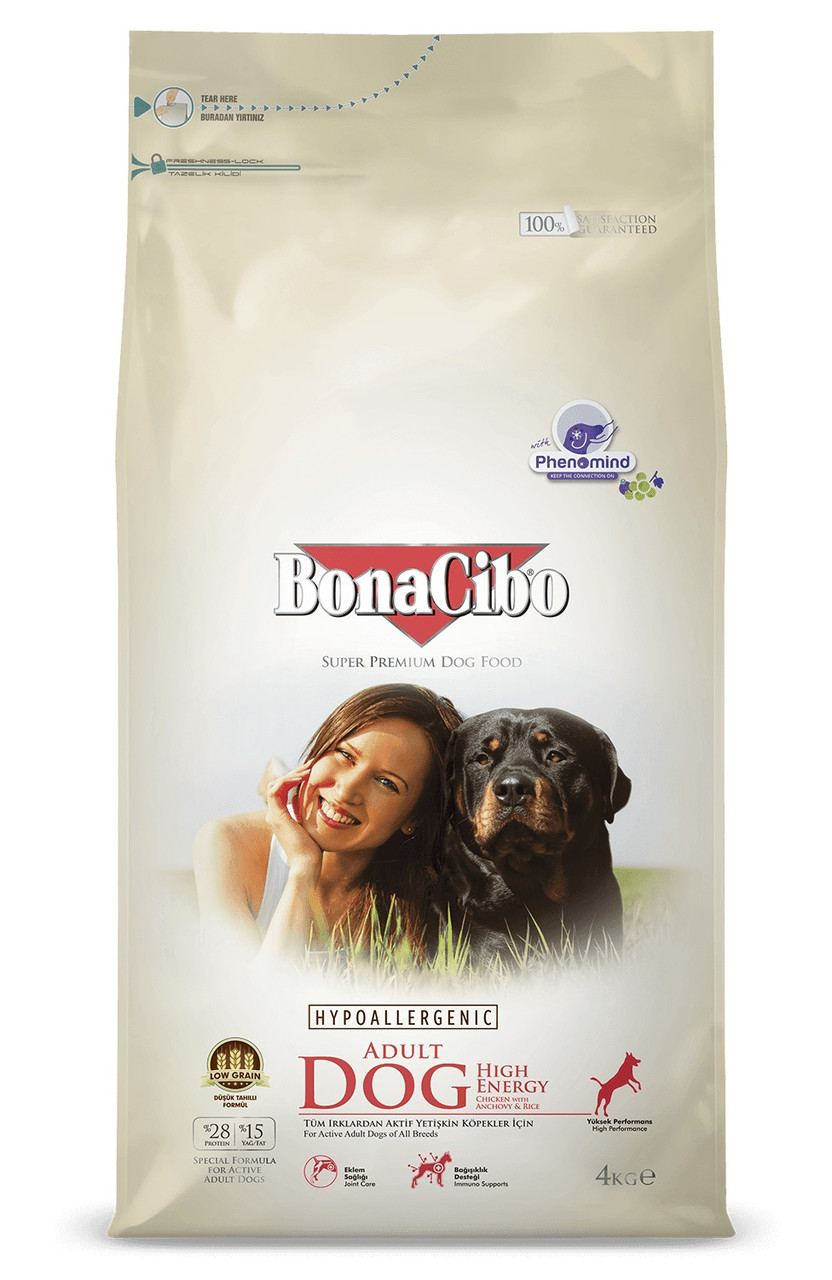 BonaCibo Dog Adult High Energy Chicken & Rice with Anchovy для дорослих активних собак - 15 кг