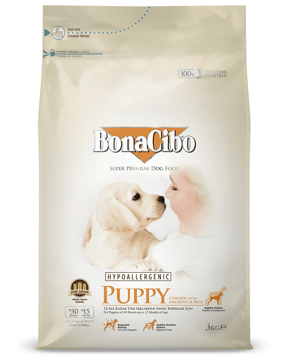BonaCibo Puppy Chicken & Rice with Anchovy для цуценят, вагітних і годуючих собак - 3 кг