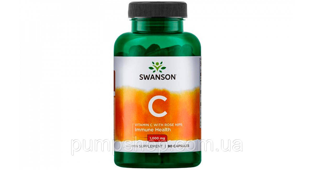 Вітамін С з шипшиною Swanson Vitamin C with Rose Hips 1000 мг 90 капс.