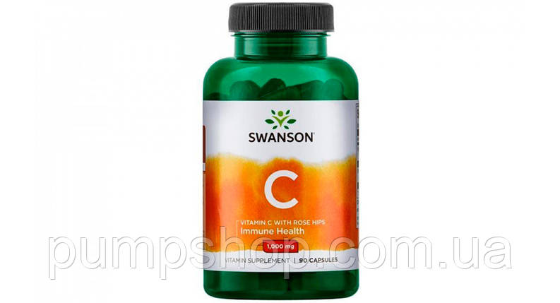 Вітамін С з шипшиною Swanson Vitamin C with Rose Hips 1000 мг 90 капс., фото 2