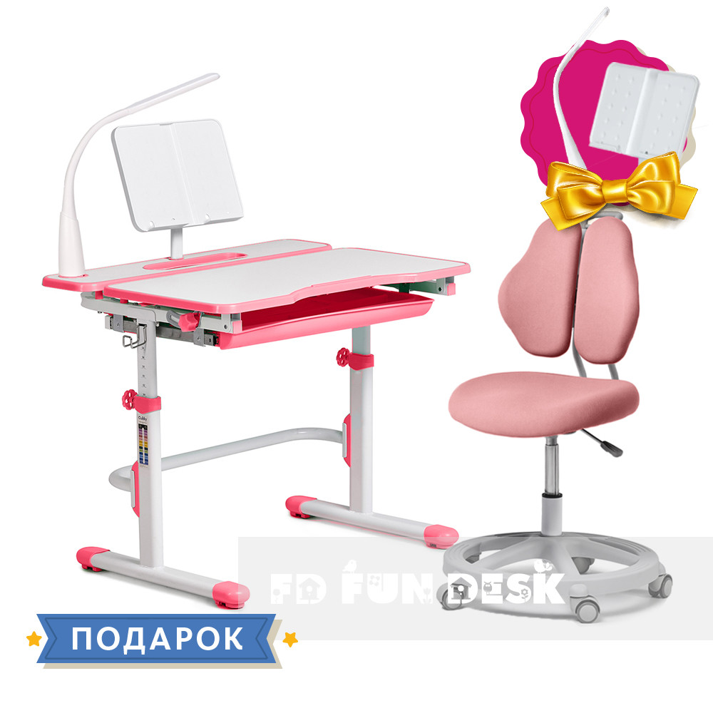 Комплект для дівчинки зростаюча парта Cubby Fressia Pink + ергономічне крісло FunDesk Pratico Pink