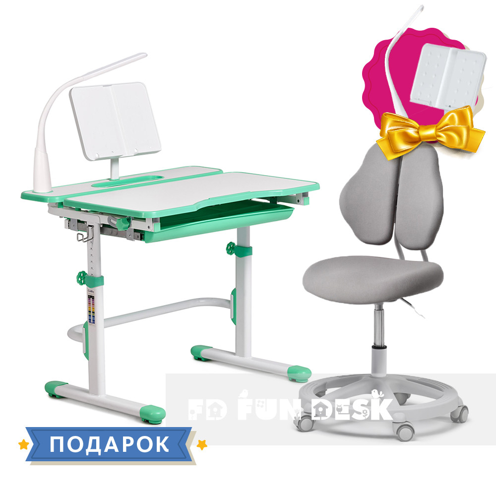 Комплект зростаюча парта Cubby Fressia Green + ергономічне крісло FunDesk Pratico II Grey