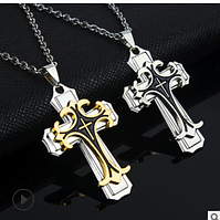 Хрест підвіс титанова сталь 316L чорний, позолочений 1 шт.