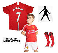 Детская футбольная форма Манчестер Юнайтед №7 Роналдо и гетры в подарок S