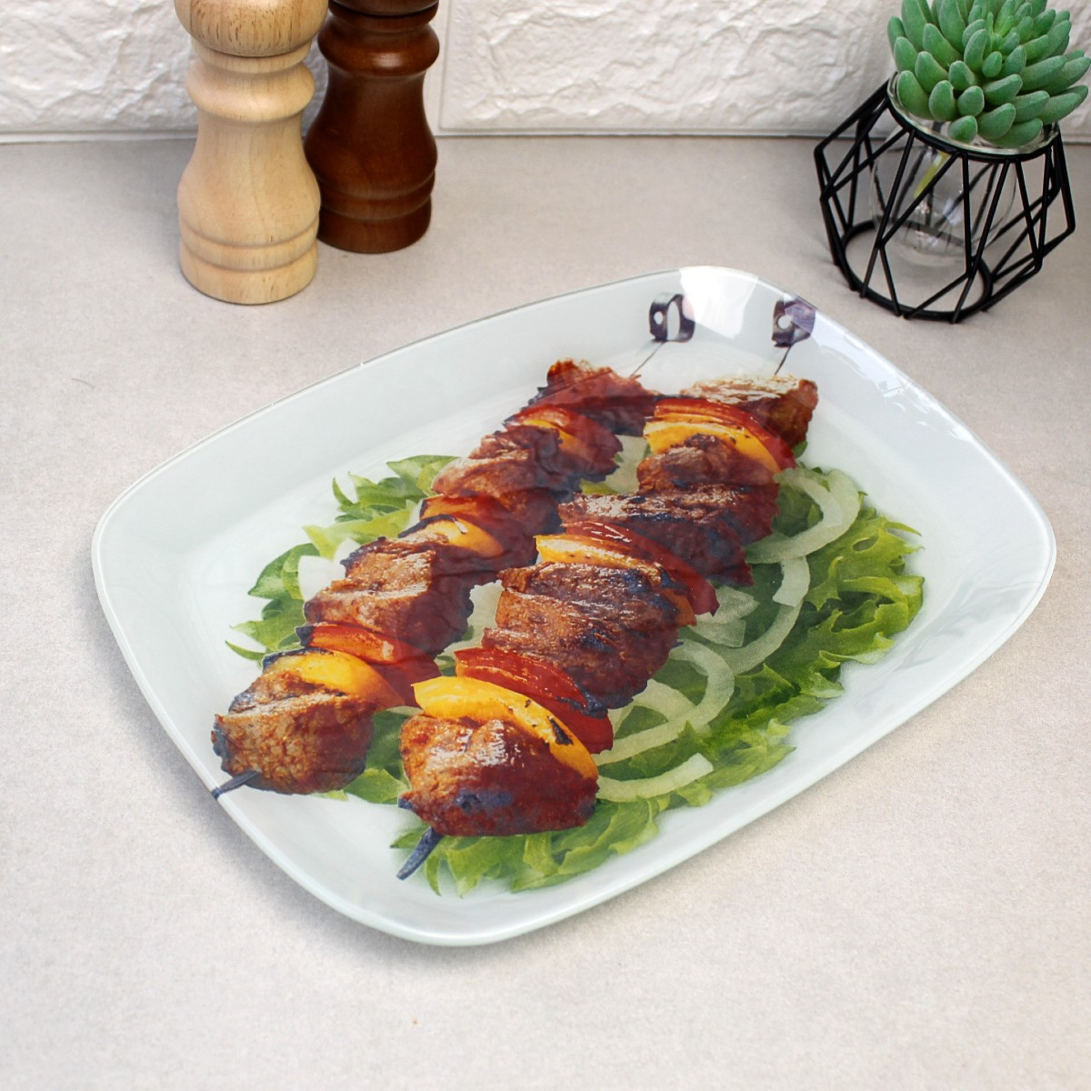 Прямокутне скляне блюдо для шашлику 34,5*23,5 см