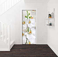 Виниловая наклейка на двери Белые Орхидеи (самоклеящаяся ламинированная пленка) 200 х 80 см
