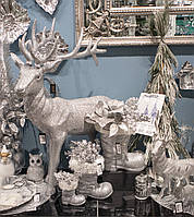 Серебряный блестящий новогодний олень декоративная фигурка из полистоуна 76 см