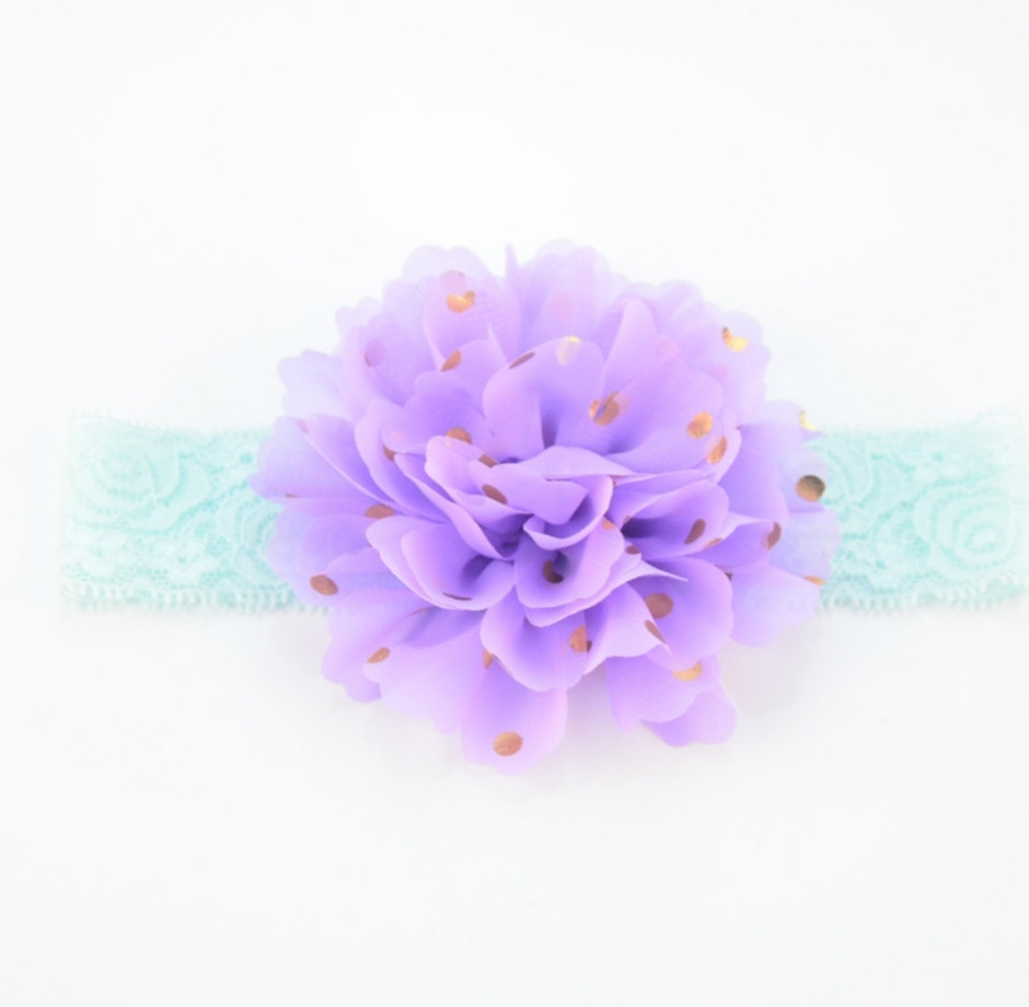 Дитяча пов'язка на голову бузковий + ментол - окружність голови приблизно 40-52см, діаметр квітки 10см, фото 1