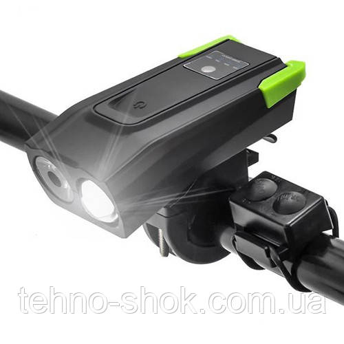 Велодзвінок + фара BK-1718-2T6, виносна кнопка, 2x18650, ЗП micro USB