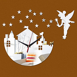 Настінний 3D годинник з дзеркальним ефектом "Star" - 3Д годинник з феєю та зірками 40х40 см